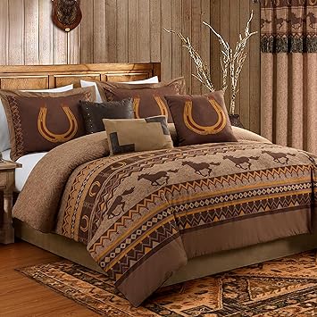 Chezmoi Collection Sedona 7-Piece Southwestern Wild Horses Microsuede Bedding Comforter Set (Queen)
