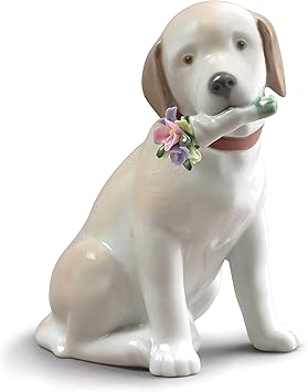 LLADRÓ This Bouquet is for You Dog Figurine. Porcelain Dog Figure.