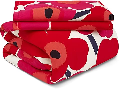 Marimekko - King Duvet Cover Set, Cotton Bedding with Matching Shams & Button Closure, All Season Home Decor (Unikko Red, King)