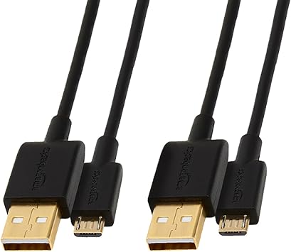 Amazon Basics 2-Pack USB-A to Micro USB Cable, Data Transfer, Android Charger, 480Mbps Transfer Speed, Gold-Plated Plugs, USB 2.0, 3 Foot, Black