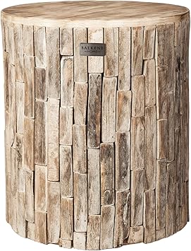 Patio Sense 62420 Elyse Round Rustic Garden Stool Wood Outdoor Seating & End Table Portable Adaptable Outdoor Furniture Ideal For Entertaining, Gardening & Decor - Seasoned Patina Finish May Vary