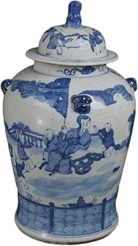 19" Antique Like Finish Blue and White Ginger Jars Porcelain Children Play Temple Ceramic Ginger Jar Vase, China Ming Style, Jingdezhen (L2)