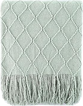 BATTILO HOME Sage Green Throw Blanket for Couch, Boho Bed Throws for Home Decor, Light Blue Throw Blanket for Sofa Living Room, 50"x60"