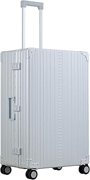 Aleon All Aluminum Lightweight 30” Premium Macro Traveler Hardside Checked Luggage with 4 Spinner Wheels, TSA Lock, Compression Board, Telescoping Handle, Ideal for International Travel (Platinum)