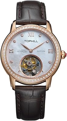 TOPHILL Luxury Automatic Tourbillon Watches 19Zuan Diamond Hollow Movement Mechanical Wristwatch Lady Sapphire Waterproof TU003L