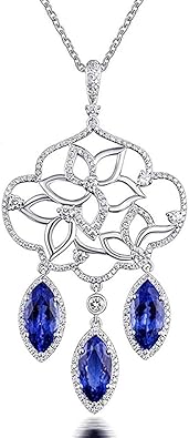 14K/18K White Yellow Gold Genuine Tanzanite Diamond Pendant Necklaces Engagement Wedding for Women
