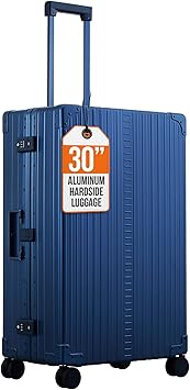 Aleon 30" Macro Traveler Aluminum Hardside Checked Luggage - Durable Spinner Suitcase with Piano Hinges, Water-Resistant, TSA Locks, Ideal for Extended Travel & Men & Women's Check-In Bag (Sapphire)
