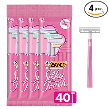 BIC Silky Touch Women's Disposable Razors, With 2 Blades, Pretty Pastel Razor Handles, 40 Count Value Pack of Shaving Razors