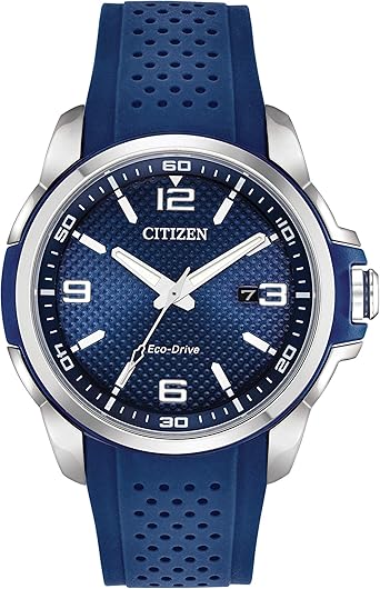 Citizen Men's Eco-Drive Weekender Watch in Stainless Steel with Blue Polyurethane Strap, Blue Dial (Model: AW1158-05L)