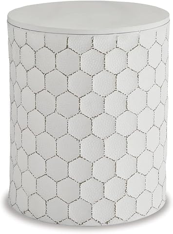 Signature Design by Ashley Polly Geometric Honeycomb Indoor Outdoor Accent Stool or Table, White
