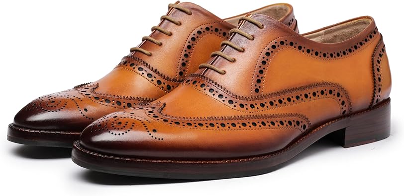 Lethato Wingtip Brogue Oxford Handcrafted Men's Genuine Leather Lace up Dress Shoes
