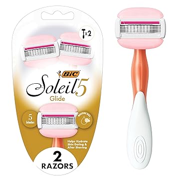 BIC Soleil 5 Glide Women's Disposable 5-Blade Razors, Smooth Glide With Shea Butter Moisture Bars, 2-Pack