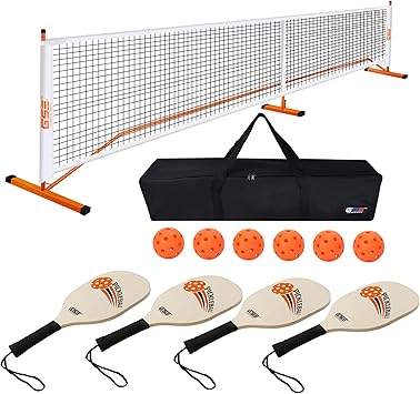 GSE Games & Sports Expert Portable Pickleball Net Set with Regulation Size Pickleball Net, 4 Pickleball Paddles, 6 Pickleballs, Carrying Bag, Weather Resistant Metal Frame for Outdoor