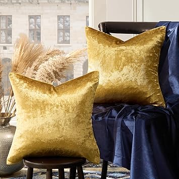 GIGIZAZA Gold Velvet Decorative 20x20 Throw Pillow Covers for Sofa Bed 2 Pack Soft Cushion Cover