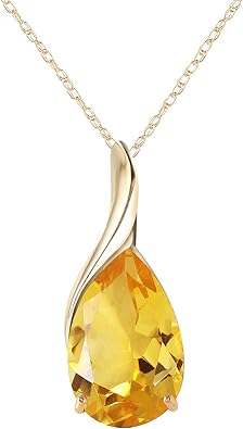 Galaxy Gold 14K Solid Gold 5 Carat Natural Citrine Pear Pendant Necklace for Women - Yellow Gold Fine Jewelry