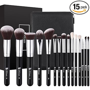 DUcare Makeup Brushes with Travel Bag 15Pcs Makeup Brush Set Kabuki Foundation Blending Blush Eyeliner Shadow Brow Concealer Brushes Kit