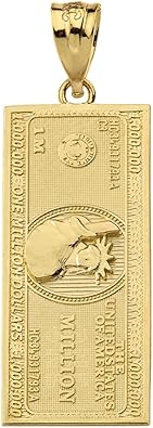 Hip Hop Jewelry Solid 14k Yellow Gold One Million Dollar Bill Currency Pendant