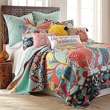 Levtex Home - Jules Quilt Set - King/Cal King Quilt (106x92in.) + Two King Pillow Shams (36x20in.) - Bohemian - Teal, Orange, Yellow, Green, Blue, Red, Navy - Reversible - Cotton Fabric