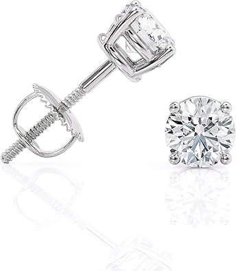 IGI Certified 1 to 2 Carat Natural Diamond Stud Earrings for Women - 14k White Gold Earrings for Her - (H-I, I1-I2, cttw) 4-Prong Basket - Screw Back Studs Made in USA by Beverly Hills Jewelers