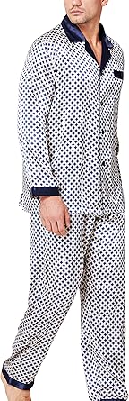 Lonxu Pajamas Set Mens Silk Satin Pajamas Long Sleeve Loungewear Two-Piece Sleepwear Button-Down Pj Set S-XXXXL