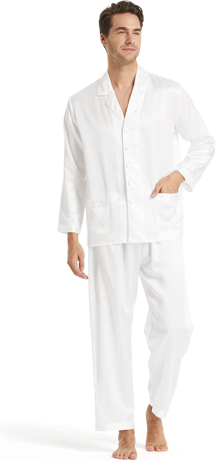 LilySilk 100% Silk Pajamas for Men Soft 19MM Real Mulberry Silk Sleepwear Mens Silk Pajamas Set Lightweight Male Pjs