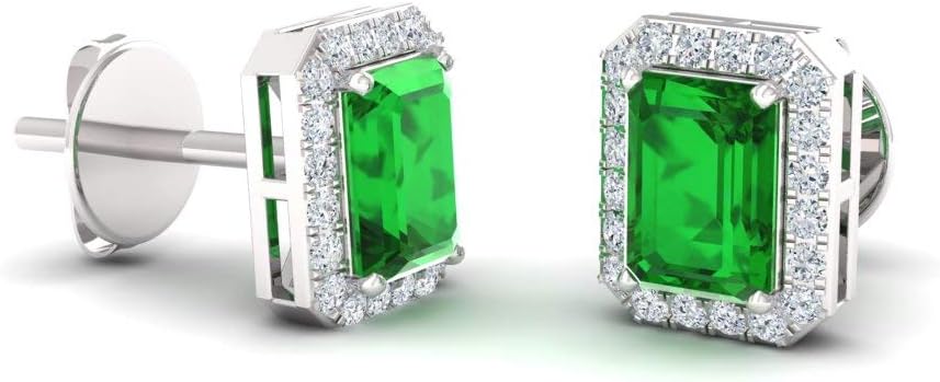 Diamondere Natural and Certified Gemstone and Diamond Petite Stud Earrings in 14K Solid Gold | 0.67 Carat Halo Earrings for Women