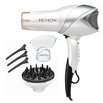REVLON Infrared Ionic Hair Dryer with Diffuser & Concentrator, 2 Speed Settings, Blow Dryer with Tourmaline Technology for Frizz Control, 1875 Watt Power for Fast Drying, Suitable for All Hair Types