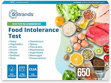 5Strands Food Intolerance Test, Accurate Hair Analysis, 658 Items Tested, at Home Food Sensitivity Test Kit for Adults & Kids, Gut Health Test, Results in 4 Days