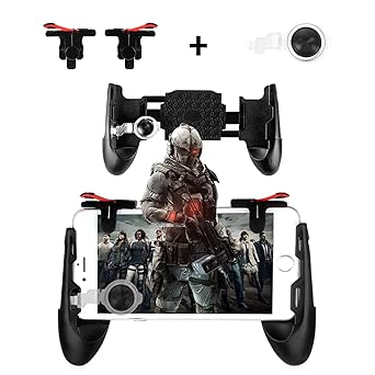 Newseego for Mobile Game Controllers, Finger Triggers for Mobile Phone, Sensitive Shoot Controller Joysticks Gamepad for Rules of Survival/PUBG (3 in 1 Portable Gamepad + 1 Pair Finger Triggers + Phon