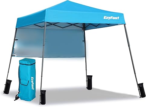 EzyFast Ultra Compact Backpack Canopy, Pop Up Shelter, Portable Sports Cabana, 7.5 x 7.5 ft Base / 6 x 6 ft top for Hiking, Camping, Fishing, Picnic, Family Outings