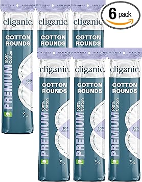 Cliganic Premium Cotton Rounds for Face (600 Count) - Makeup Remover Pads, Hypoallergenic, Lint-Free | 100% Pure