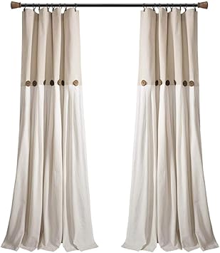 Lush Decor Linen Button Window Curtain Panel, Single, 40" W x 95" L, Linen- Country Curtains - Rustic Decor - Color Block - Modern Farmhouse Curtains
