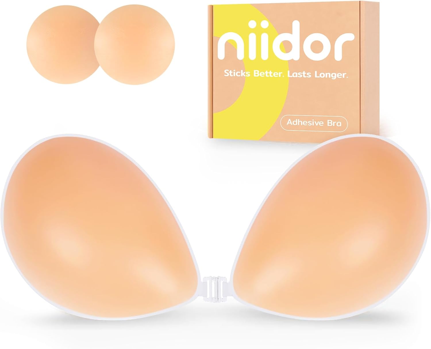 Niidor Adhesive Bra Strapless Ultra Sticky Invisible Push up Silicone Bra Multiple Colors Sizes Reusable for Backless Dress