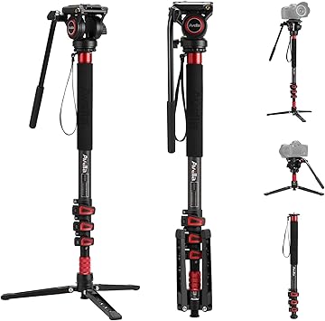 Avella CD324 Carbon Fiber Video Monopod Kit, with Fluid Head and Removable feet, 71 Inch Max Load 13.2 LB for Canon Nikon Sony Olympus Panasonic DSLR Camera