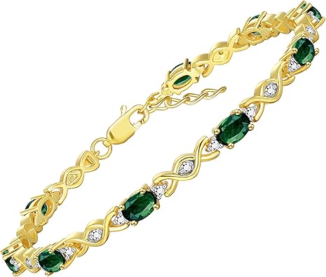 Rylos Bracelets for Women Yellow Gold Plated Silver XOXO Hugs & Kisses Tennis Bracelet Gemstone & Diamonds Adjustable to Fit 7"-8" Wrist, 10 Gorgeous 6X4MM Jewelry for Women Friendship Bracelets