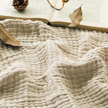 EMME Cotton Throw Blanket Large 4-Layer Gifts for Women 100% Muslin for Couch Breathable Gauze All Season Beige Soft and Lightweight Pre-Washed