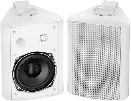 Herdio 5.25 Inch 300 Watts Indoor Outdoor Bluetooth Speakers Waterproof Wall Mount Speakers Wired System All Weather Resistant for Patio Porch Home Theater Backyard(White)