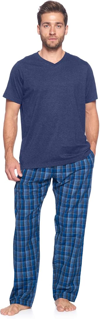 Ashford & Brooks Men’s Sleepwear & Loungewear Pajamas Set | Woven Plaid PJ Pants & Short Sleeve Jersey Shirt