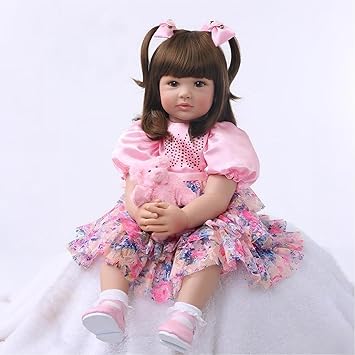 iCradle 24 Inch 60cm Reborn Toddler Dolls Soft Silicone Vinyl Handmade Similar Realistic Fashion Newborn Doll Child Toy for Birthday Xmas Gift Crafted Pink Clothes