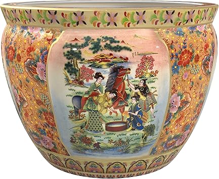 Red Lantern 16" Horse in Meadow Porcelain Fishbowl