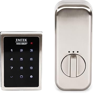 Emtek Empowered Motorized Touchscreen Keypad Smart Deadbolt - Connected by August, Satin Nickel (US15), Model: EMP1101US15,Compatible with Alexa and Google Assistant