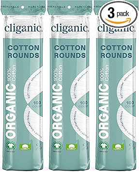 Cliganic Organic Cotton Rounds (300 Count) Makeup Remover Pads, Hypoallergenic, Lint-Free | 100% Pure Cotton