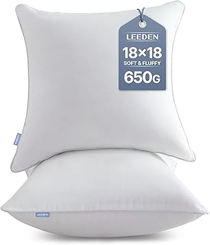 Leeden 18 x 18 Pillow Inserts (Set of 2) - Throw Pillow Inserts with 100% Cotton Cover - 18 Inch Square Decorative Pillows for Sofa, Couch, Bed and Home Decor