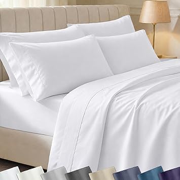 California Design Den 6 Pc King Size Sheet Set with 4 Pillowcases - Soft 400 Thread Count 100% Cotton Sheets, Sateen, Deep Pockets with All Around Elastic, Durable Bedding Set - White