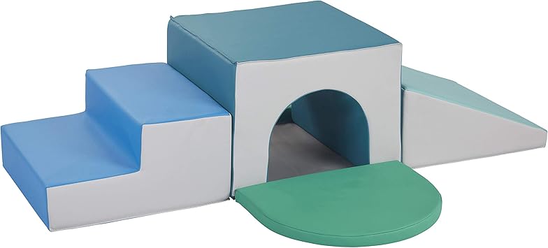 FDP SoftScape Single Tunnel Play Foam Climber Plus (10408-CT), Beginner Toddler Soft Structure for Active Playtime (5-Piece Set) - Contemporary