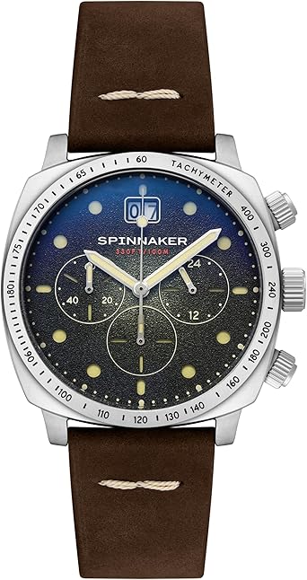 Spinnaker Hull Men's Chronograph Watch – Meca-Quartz Movement, Stainless Steel Cushion Case, Leather Strap, Water Resistant 100m, SP-5068