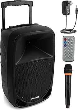 Pyle PSBT105A - 1000W Portable Bluetooth PA Speaker, 10'' Subwoofer, UHF Wireless Mic, MP3/USB/SD, Rechargeable Battery, LED Battery Indicator Lights, Black