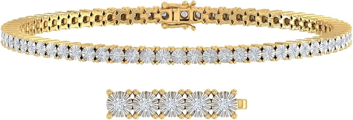 1/2 Carat Natural Diamond Box Chain Tennis Bracelet for Women in 10K Gold (7.25 Inch) (I2I3 Clarity)