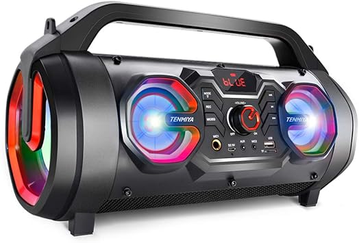 Portable Bluetooth Speaker with Subwoofer, Wireless Speakers with Booming Bass, FM Radio, RGB Lights, EQ, Stereo Sound, 10H Playtime, 30W Loud Speaker for Home, Outdoor, Party, Travel, Camping, Gifts