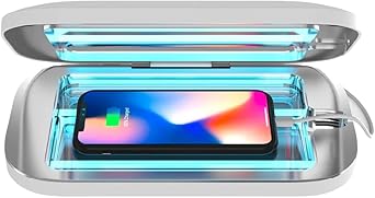 PhoneSoap Pro UV Smart Phone Sanitizer & Universal Cell Phone Charger Box | Patented & Clinically Proven 360-Degree UV-C Disinfection | Disinfects and Charges All Phones (White)